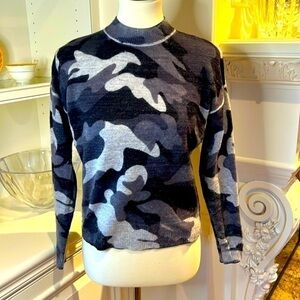 27 MILES cashmere mock neck grey camouflage metallic silver threads sweater XS